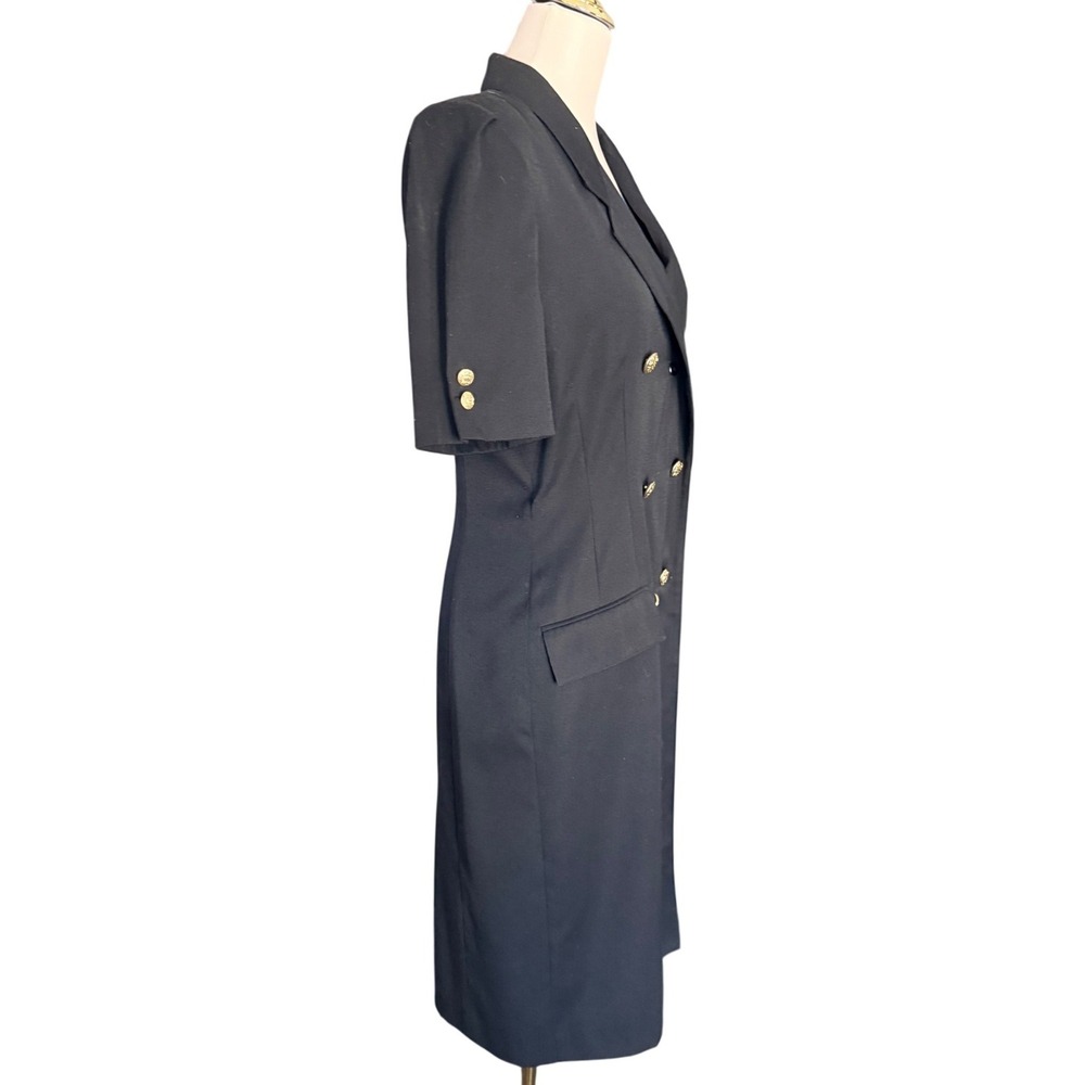 Kasper for ASL Vintage Black Double Breasted Blazer Dress Gold Buttons Size 8 - Picture 4 of 15